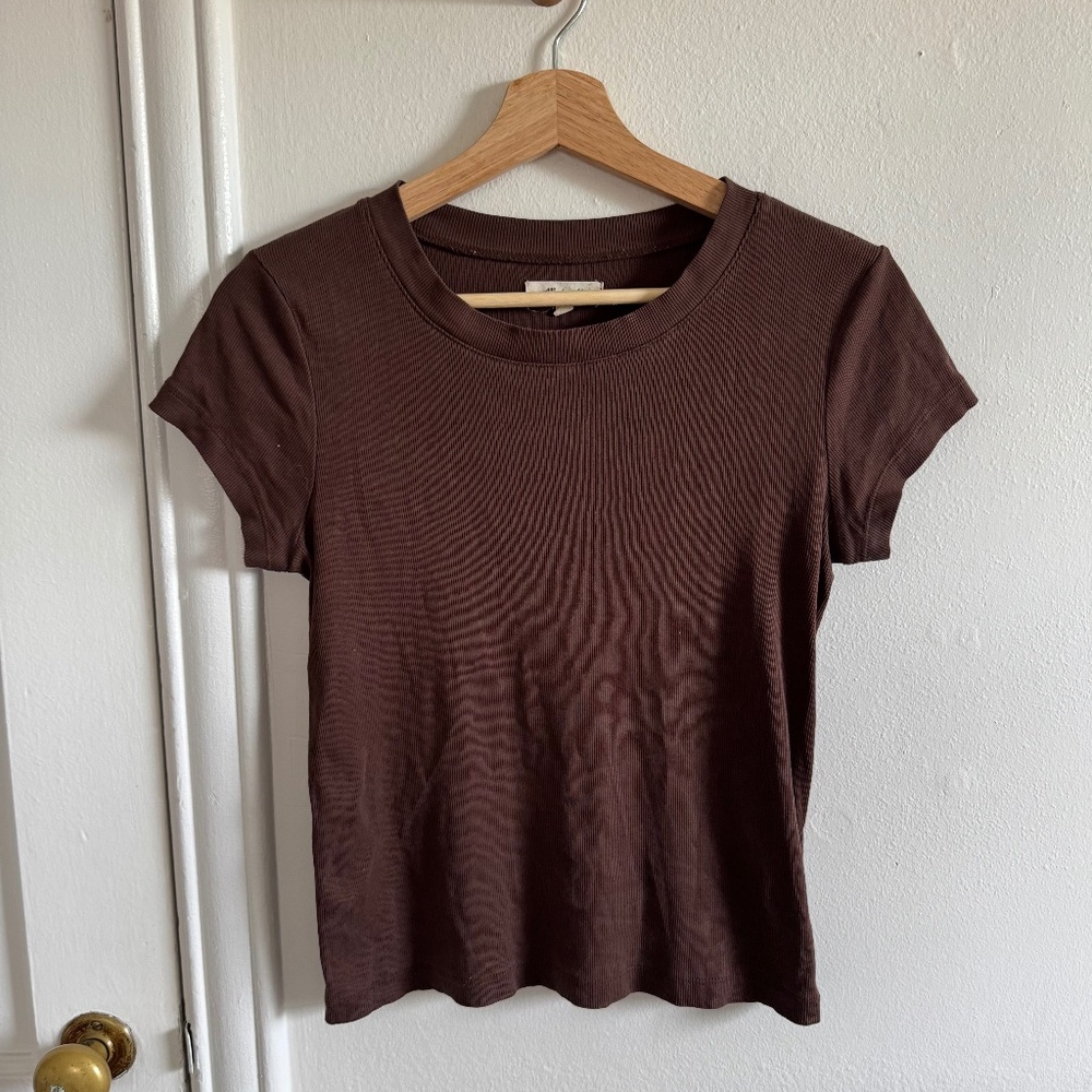 Madewell (Re)generative Cotton Ribbed Crewneck Tee - Brown size S